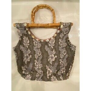 Faith by Celia Forrester Smocked Unique Boho Hipster Handbag With Bamboo Handles